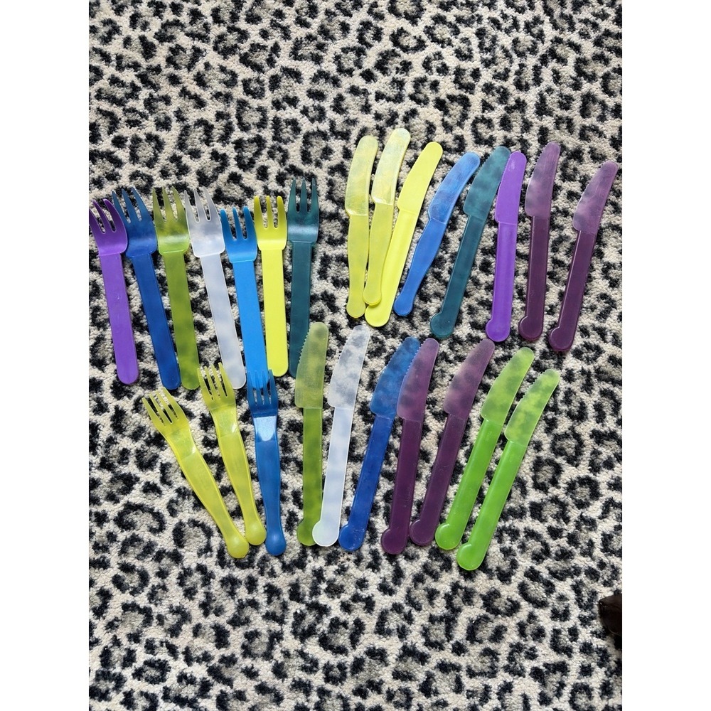 Lot 25 Plastic Kids Utensils Forks Knives Camping Picnic Reusable Flatware